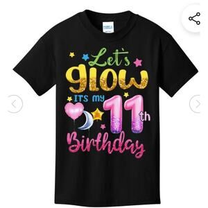 11 Years Old Let's Glow It's My 11th Birthday T-Shirt size L New